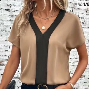 NWOT Light Brown with Black Trim Blouse XL